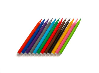 colored felt-tip pens of different colors for drawing and creativity and art in the office and on paper isolate new without caps for children and adults