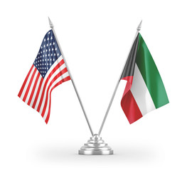 Kuwait and United States table flags isolated on white 3D rendering