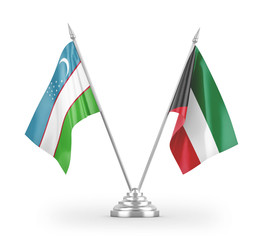 Kuwait and Uzbekistan table flags isolated on white 3D rendering