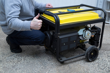 Gasoline generator for generating electricity in an emergency.
