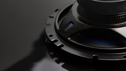 three-way speaker system, coaxial speaker, car audio music, subwoofer. Top view