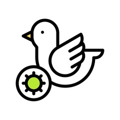virus transmission or coronavirus related infected bird vector with editable stroke,
