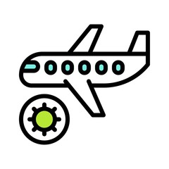 virus transmission or coronavirus related infected airplane vector with editable stroke,