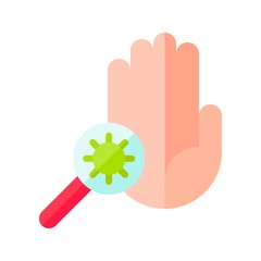 virus transmission or coronavirus related hand with magnifying glass vector in flat design,