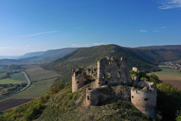 Fototapeta na wymiar Aerial view of Castle in village Turna nad Bodvou in Slovakia