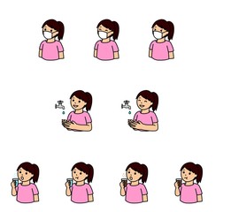 病気の予防のために手洗いやうがいやマスクをする女性