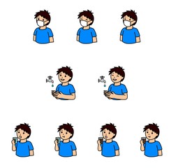 病気の予防のために手洗いやうがいやマスクをする男性