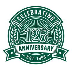 125 years of celebrations design template. 125th anniversary logo. Vector and illustrations.