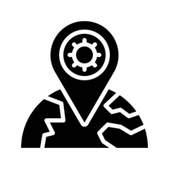 virus transmission or coronavirus related virus location with world globe vector in solid design,