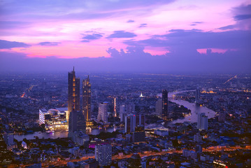 Fototapeta na wymiar View of the scene after the sunset by the Chao Phraya