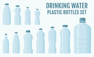 bottles related drinking water or plastic bottles for multiple uses with caps vectors illustration in flat design,