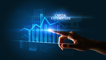 Hand touching CAPITAL EXPENDITURE button, business concept