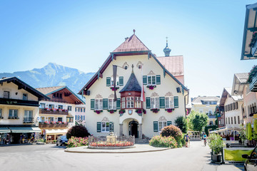 A church surrounded with houses