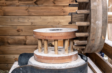 Millstone for grinding grain in an old water mill.