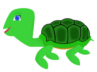 Green turtle with a green carapace and blue eyes. Turtle Children's illustrations. Drawing for kids.