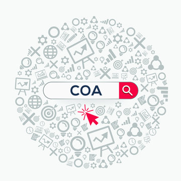 COA mean (chart of account) Word written in search bar ,Vector illustration.