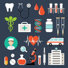 Set of medical icons. Analyzes, examinations, medical devices