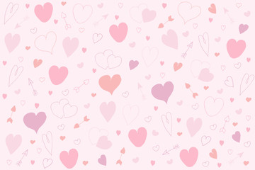 Pink hearts pattern. Doodle illustration of a big and small heart on a pink background.