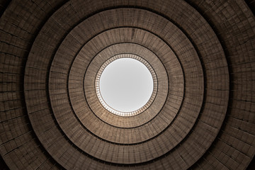 Cooling tower of a power station, view from bottom to top.