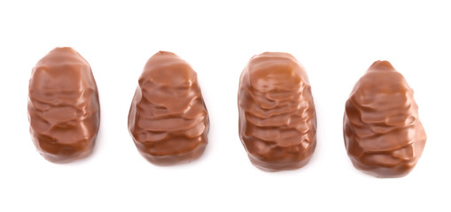 Five Milk Chocolate Truffles in a Row on a White Background