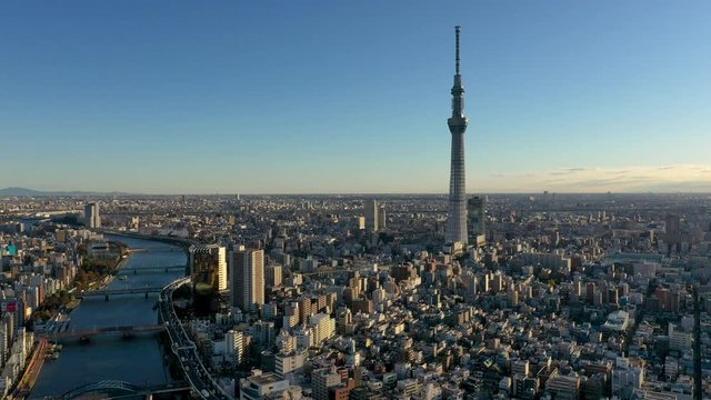  Aerial Footage Sunrise of Tokyo City Skyline,Japan