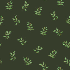 Watecrolor leaf pattern. Green leaves pattern. Floral seamless pattern. Background with watercolor leaf. Summer endless background. 