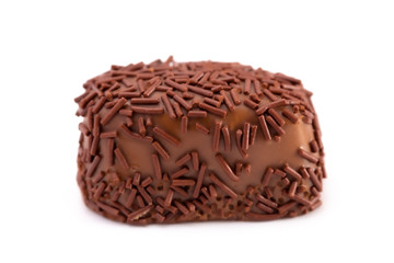 A Single Chocolate Truffle Isolated on a White Background