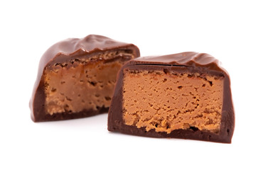 Chocolate Fudge Truffle Cut Open and Isolated on a White Background