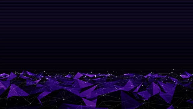 Abstract 3d of triangulated surface. Dynamic polygonal curved landscape. Futuristic Sci-Fi cyberpunk style violet tone background. 3D video animation 4k