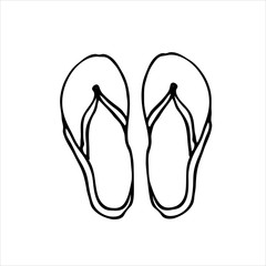 Slippers, flip flops. Summer clothes and accessories. Cartoon doodle sketch can be used in cards, posters, flyers, banners, logo, clothes design, fashion, textile prints etc. Vector illustration EPS10