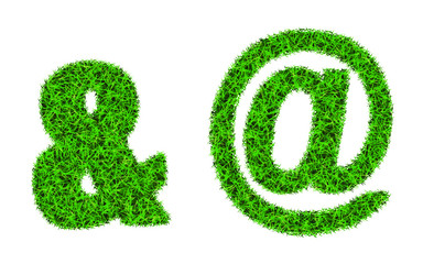 Green grass font. Punctuation symbols and signs. 