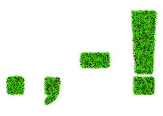 Green grass font. Punctuation symbols and signs. 