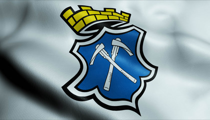 3D Waving Germany City Coat of Arms Flag of Bad Homburg vor der Hohe Closeup View