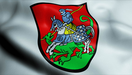 3D Waving Germany City Coat of Arms Flag of Bad Aibling Closeup View