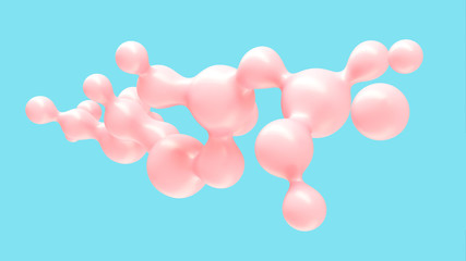 Abstract three-dimensional background of many flying droplets of viscous liquid. 3D illustration, 3D render. Stock illustration