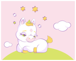 Obraz na płótnie Canvas Cute little unicorn with a star crown