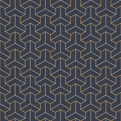 Abstract seamless pattern. Modern stylish texture. Linear trellis. Geometric tiles with triple hexagonal elements. Vector color background.