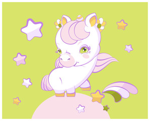Obraz na płótnie Canvas Cute little girl unicorn with pink hair