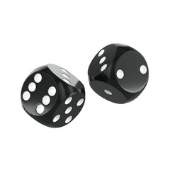 Gambling concept, black dice isolated on white background. 3d Rendering