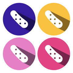 Band aid icon with long shadow. Flat design style. Medical patch silhouette. Simple circle icon. Modern flat icon in stylish colors. Web site page and mobile app design vector element.