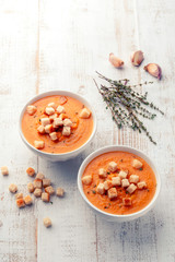 Carrot soup with croutons