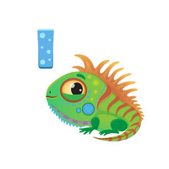 Cartoon funny iguana vector icon, green big cute cartoon lizard with a long tail and big eyes, predator from America, illustration for the alphabet, letter for baby alphabet eps 10 print for t-shirt