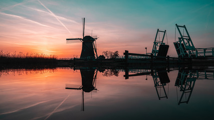 Windwill at sunset in The Netherlands.