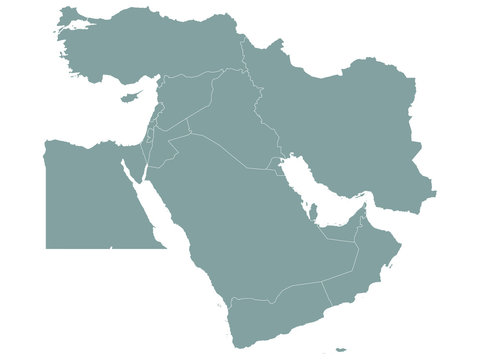 Vector Illustration of the Gray Political Map of Middle East - With Country Borders