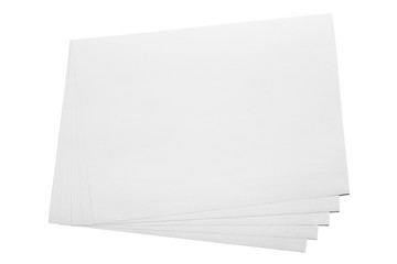 Stack of blank paper sheets, isolated on white background, top view