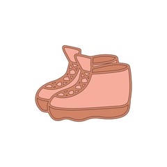 Hiking boots or sneakers in cartoon style isolated on white background. Sign icon. Vector simple illustration.