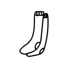 Long trendy socks in doodle style isolated on white background. Sign icon. Vector outline illustration.