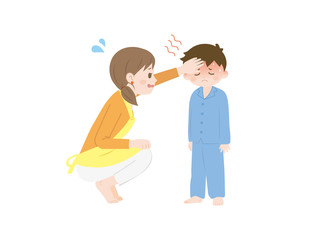 熱が出る男の子のイラスト