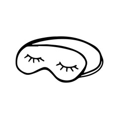 Sleep mask in doodle style isolated on white background. Sign icon. Vector outline illustration.