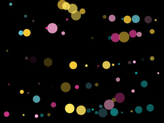 Memphis round confetti festive background in cyan blue, pink and yellow. Childish pattern vector.
